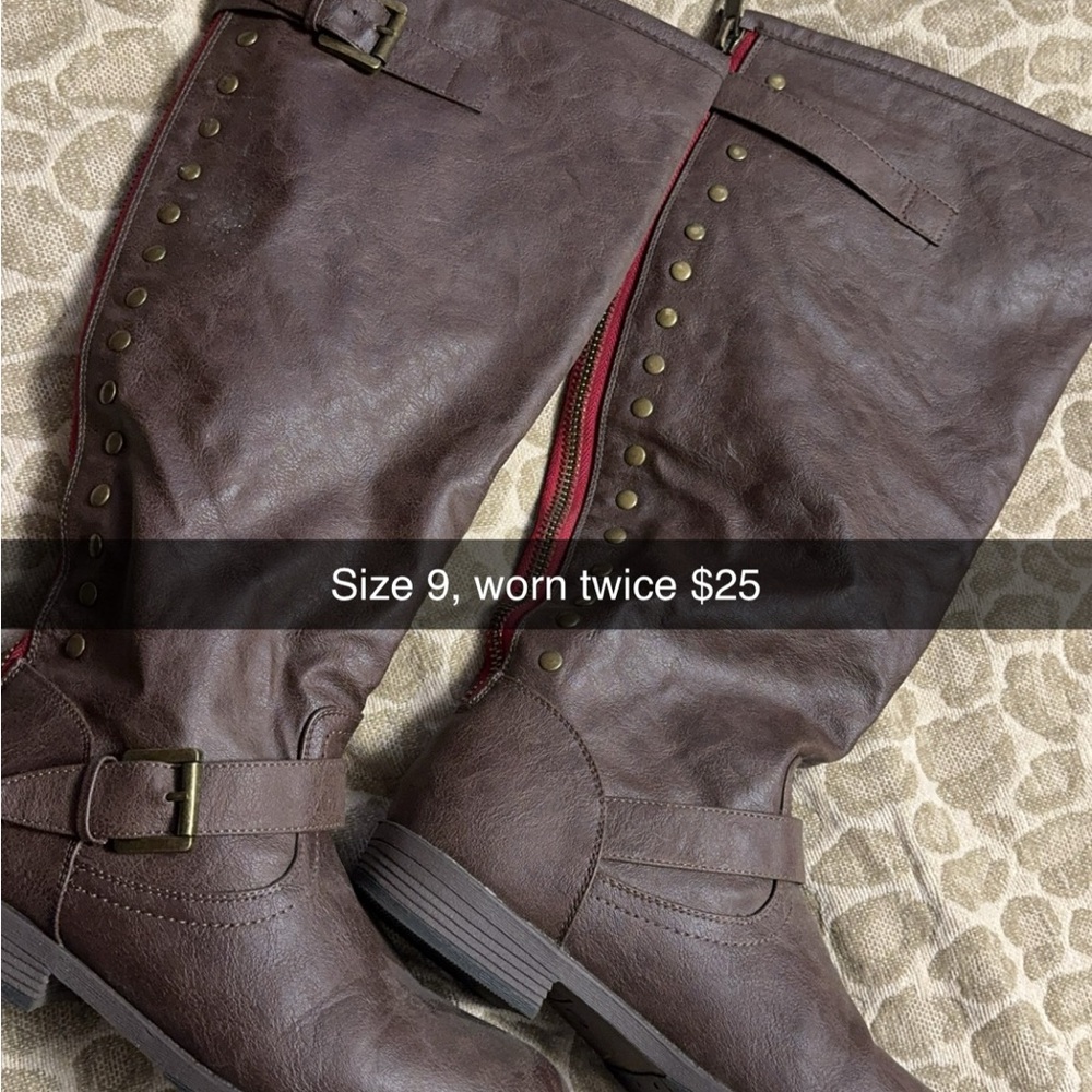 Brown Knee-High Boots with Buckle
